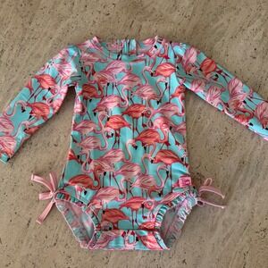 Ruffle butts Flamingo swimsuit rash guard 12/18 months A2